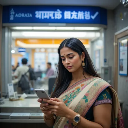 An Indian Woman in a Bank Paying With YEM